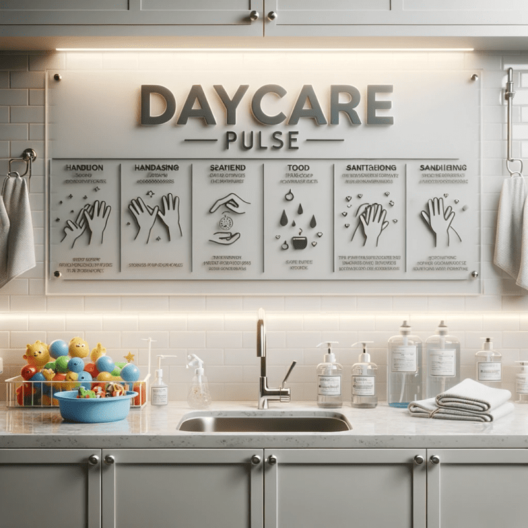 Daycare Kitchen Ideas Space Efficient And Age Appropriate   Daycare Kitchen Emphasizing Hygiene And Cleanliness. The Countertop Is Spotless With Sanitized Toys On One Side 768x768 