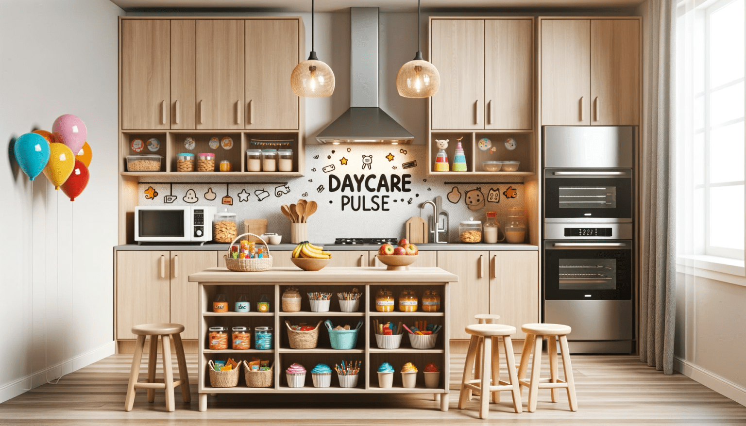 Daycare Kitchen Ideas Space Efficient And Age Appropriate   Spacious Daycare Kitchen Featuring Wooden Cabinets Filled With Snacks And Drinks For Childrenoven With Safety Features 1536x878 